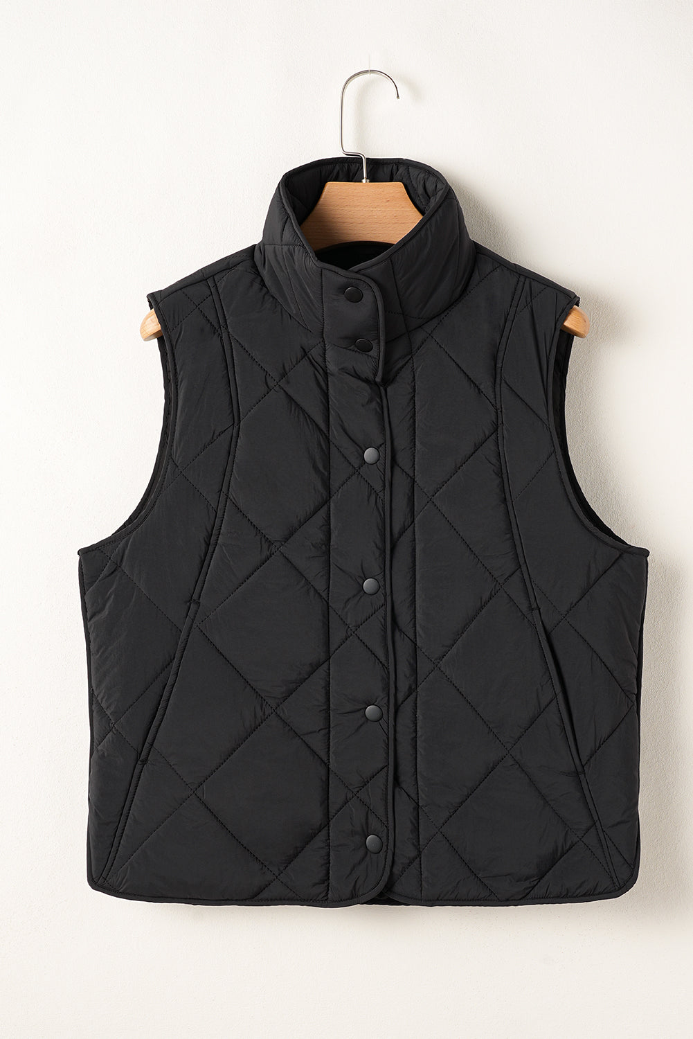Zarina Quilted High Neck Button Up Vest Coat