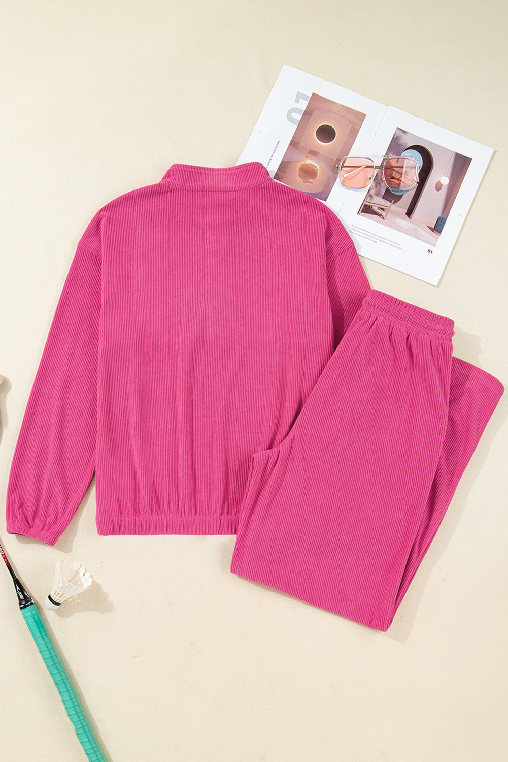 Maryam Half Button Pullover Drawstring Pants Solid Color Corduroy 2pcs Outfit