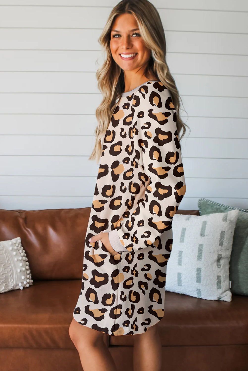 Hida Leopard T Shirt Dress with Pockets