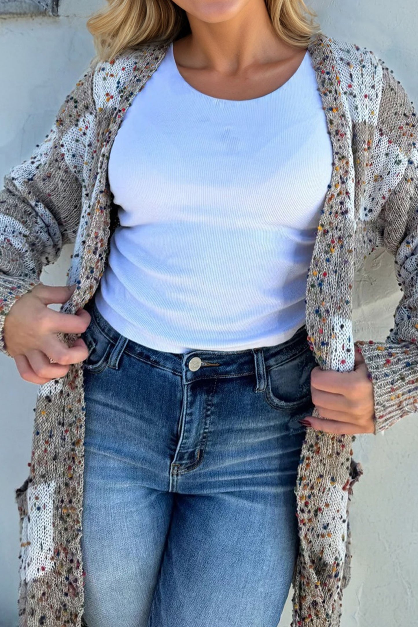 Aisha Confetti Checkered Cardigan with Pockets