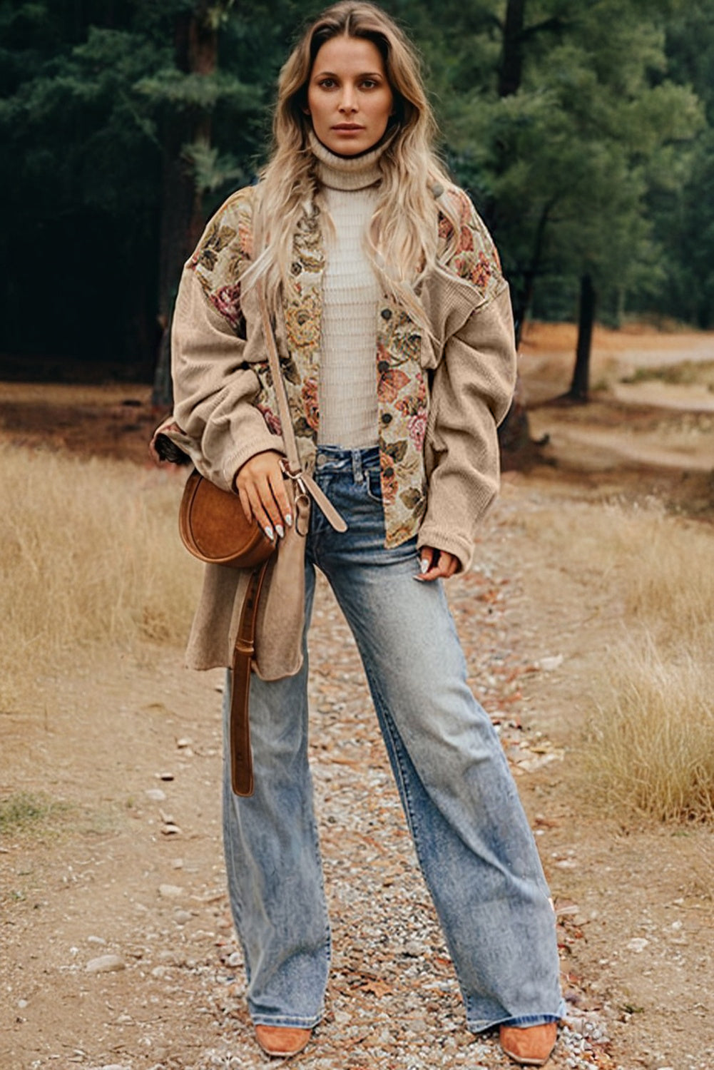 Firoza Waffle Knit Patchwork Buttoned Jacket