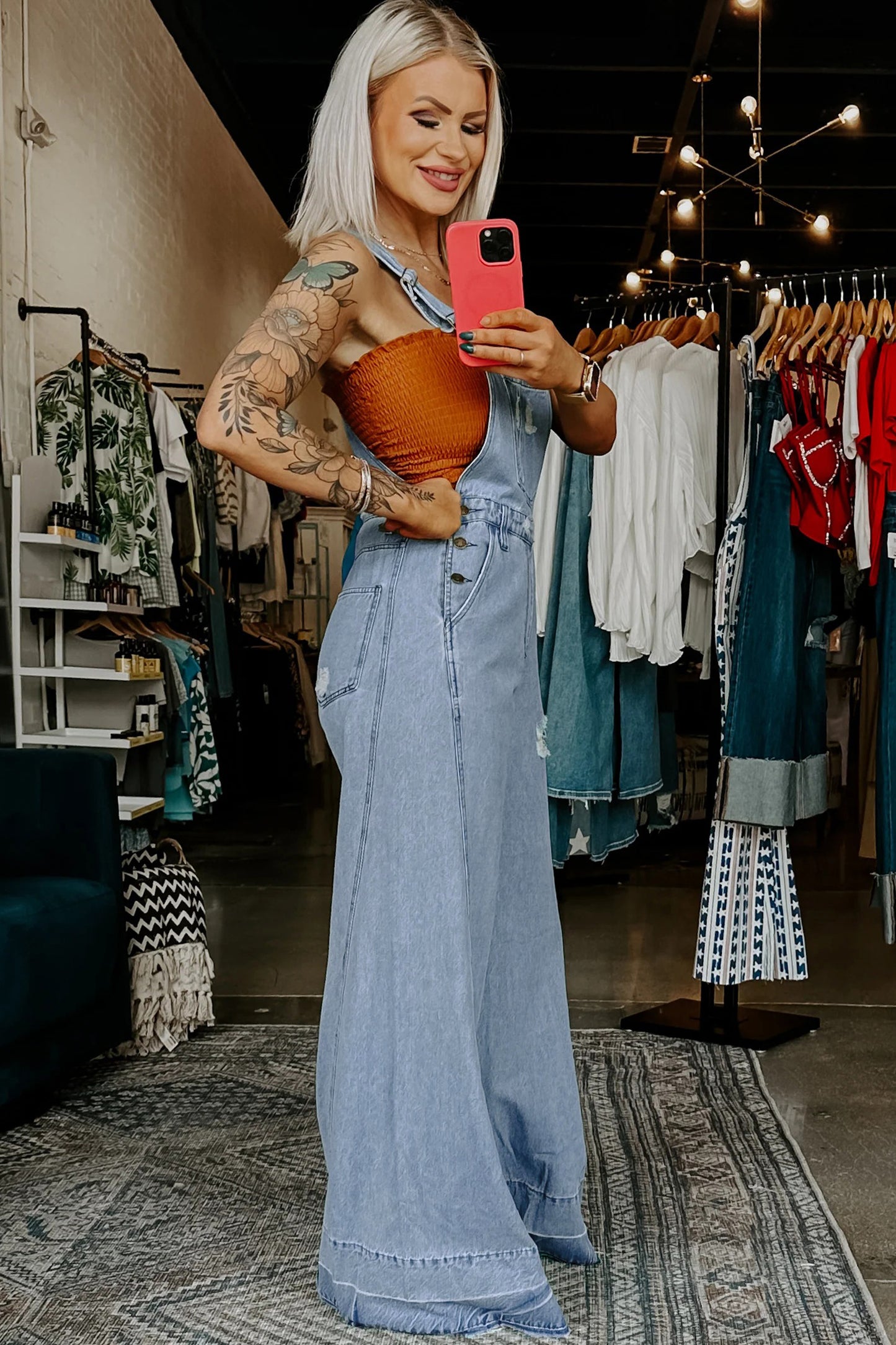 Zaynah Mist Blue Denim Overall Jumpsuit