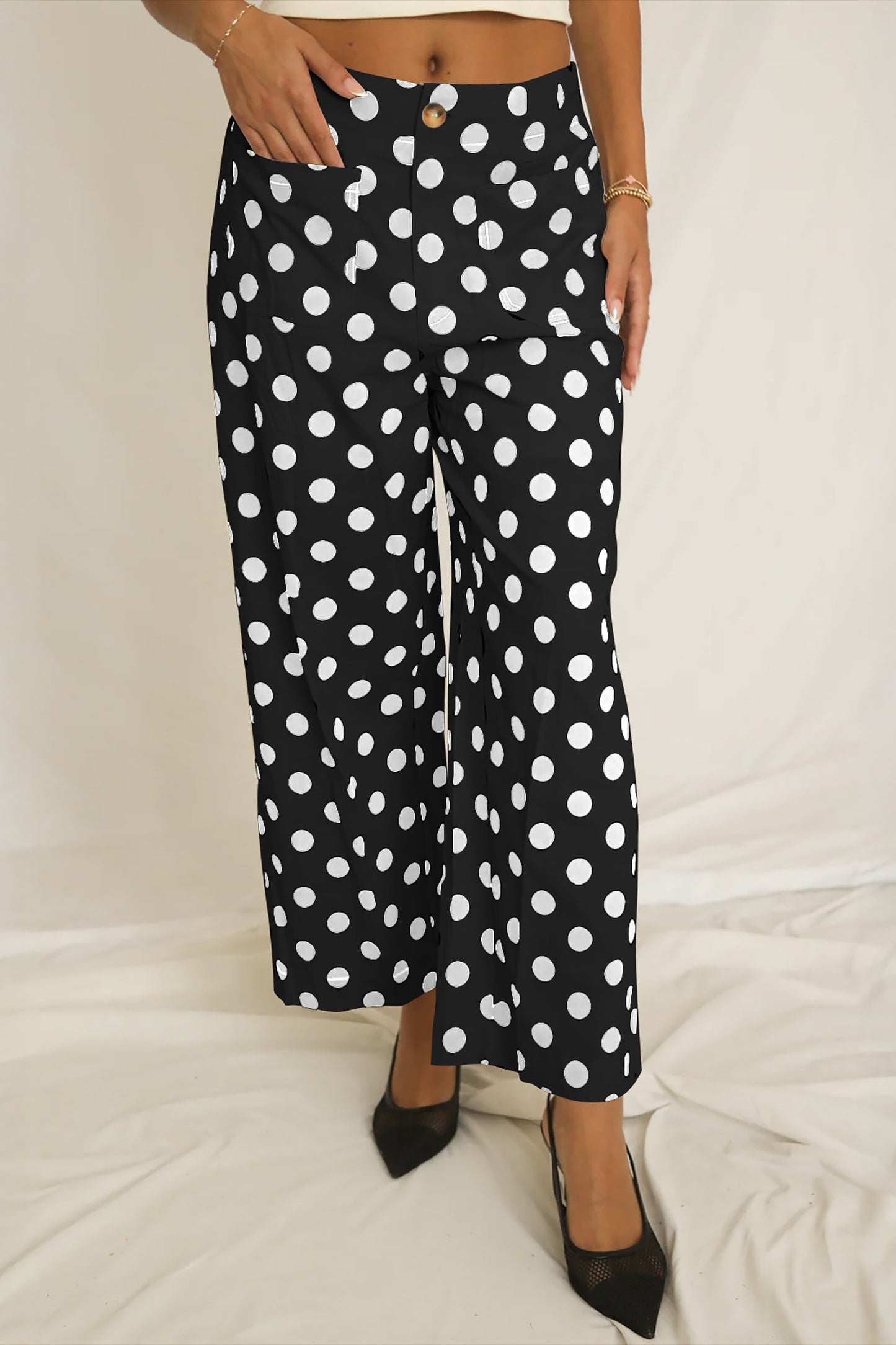 Iman Patch Pocket Polka Dot Straight Pants