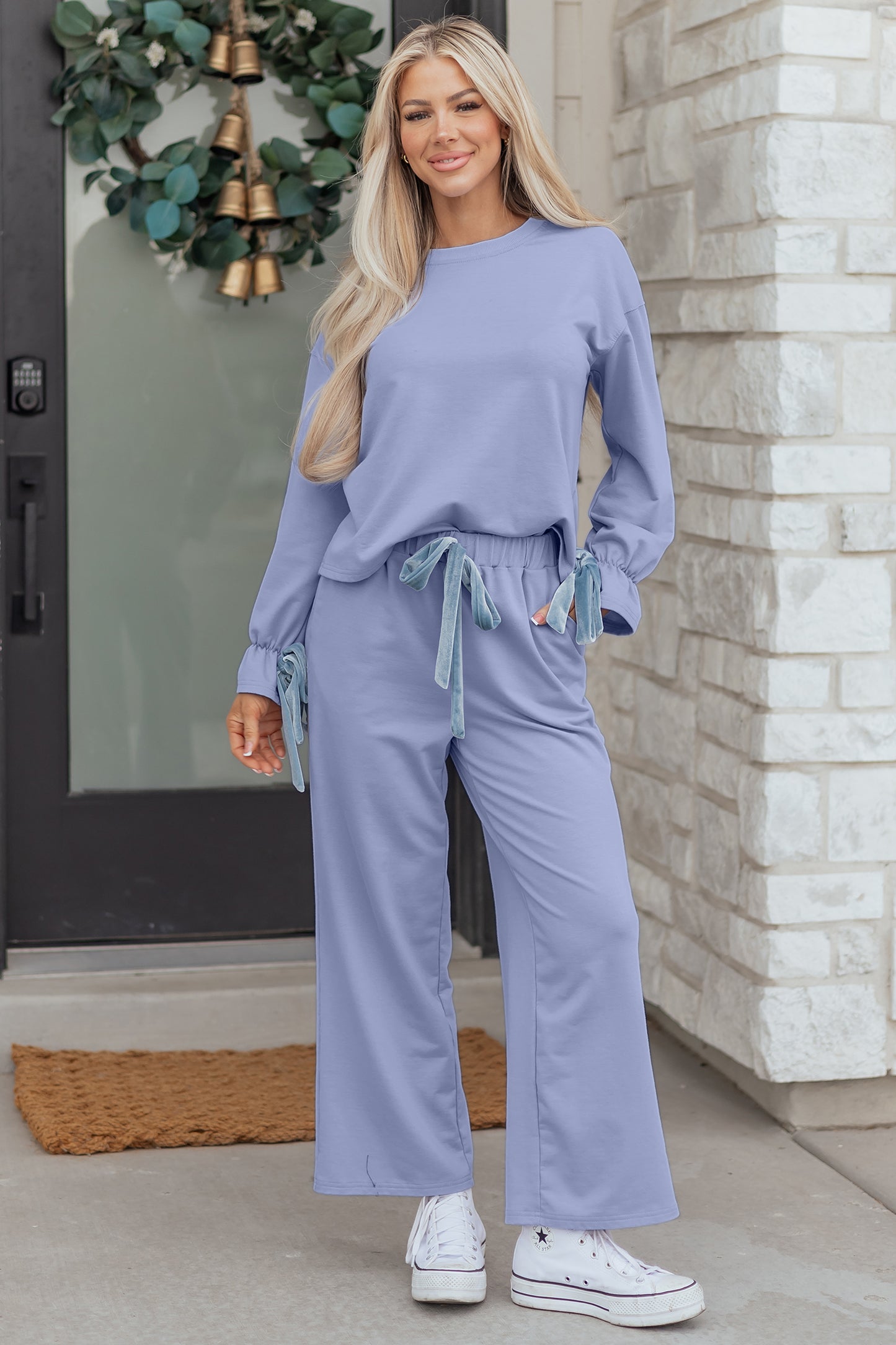 Beau Drawstring Velvet Bow Lounge Set