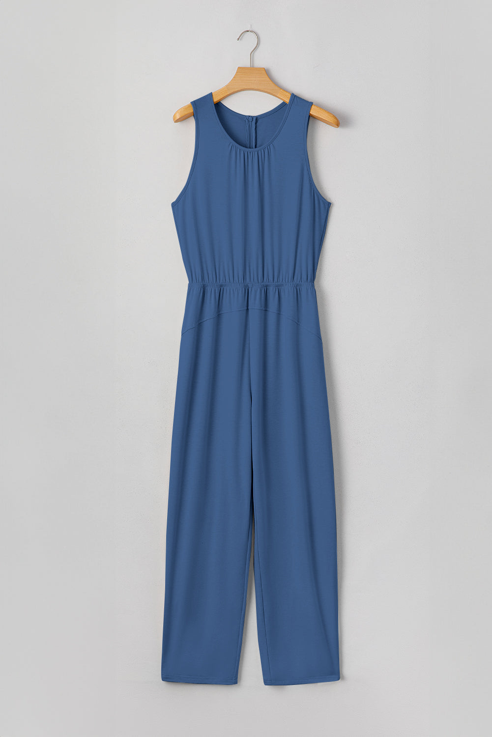 Nur Sail Blue Pleated Elastic Waist Jumpsuit