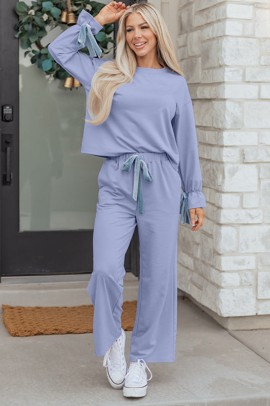 Beau Drawstring Velvet Bow Lounge Set