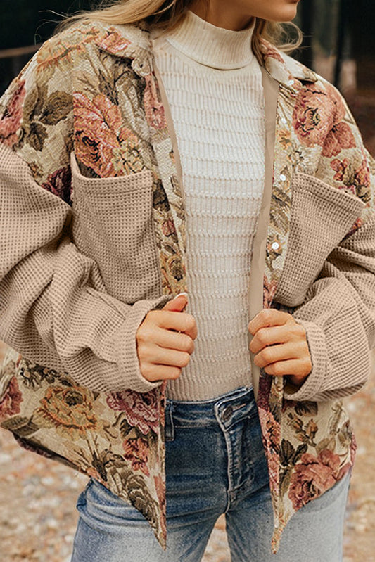 Firoza Waffle Knit Patchwork Buttoned Jacket
