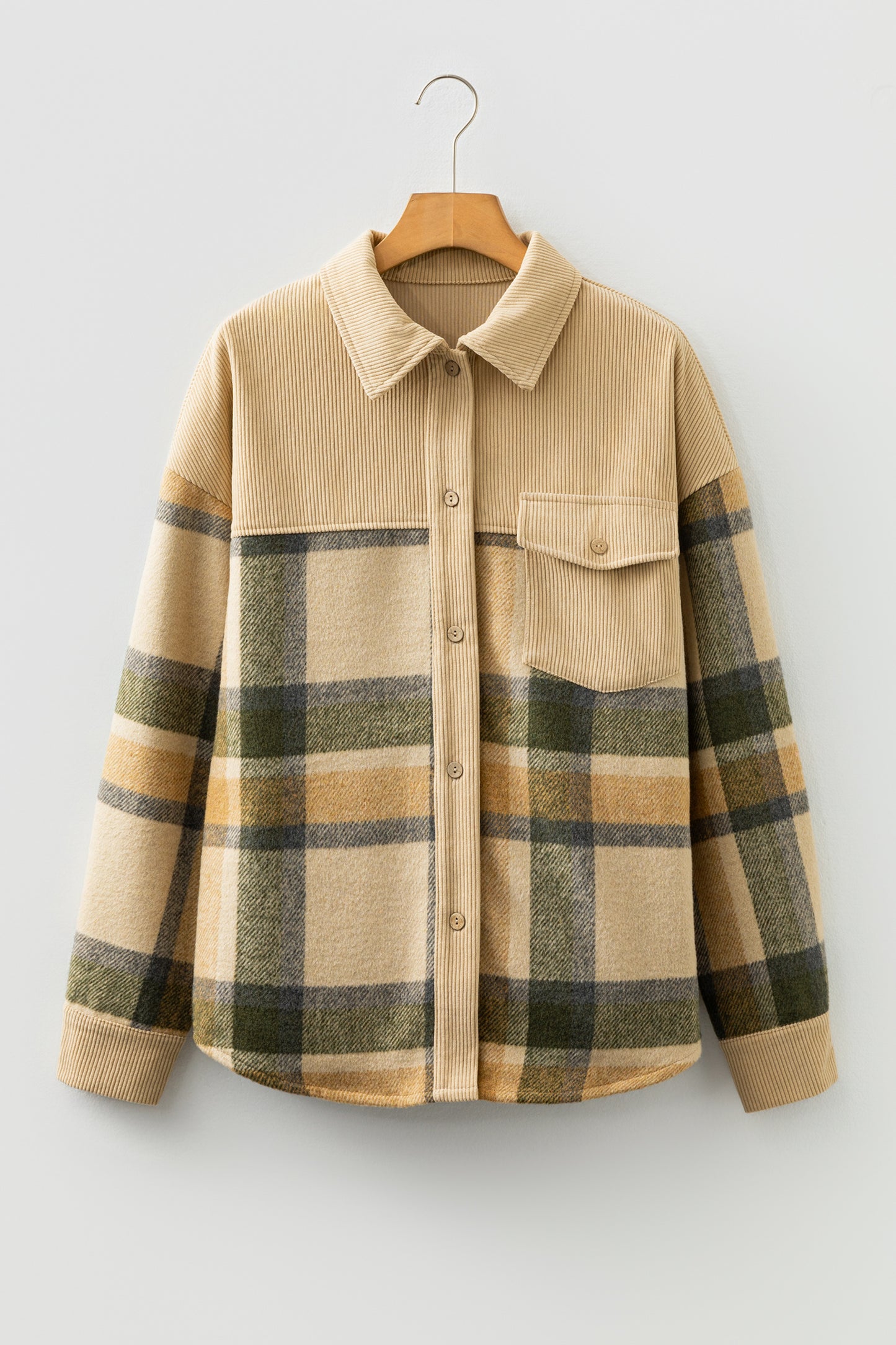 Fatima Retro Plaid Corduroy Patchwork Shacket