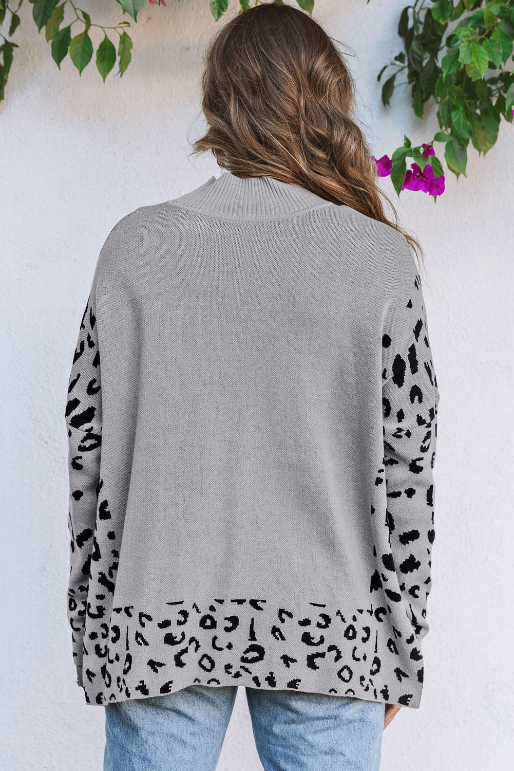 Hana Leopard High Neck Side Slit Oversized Sweater