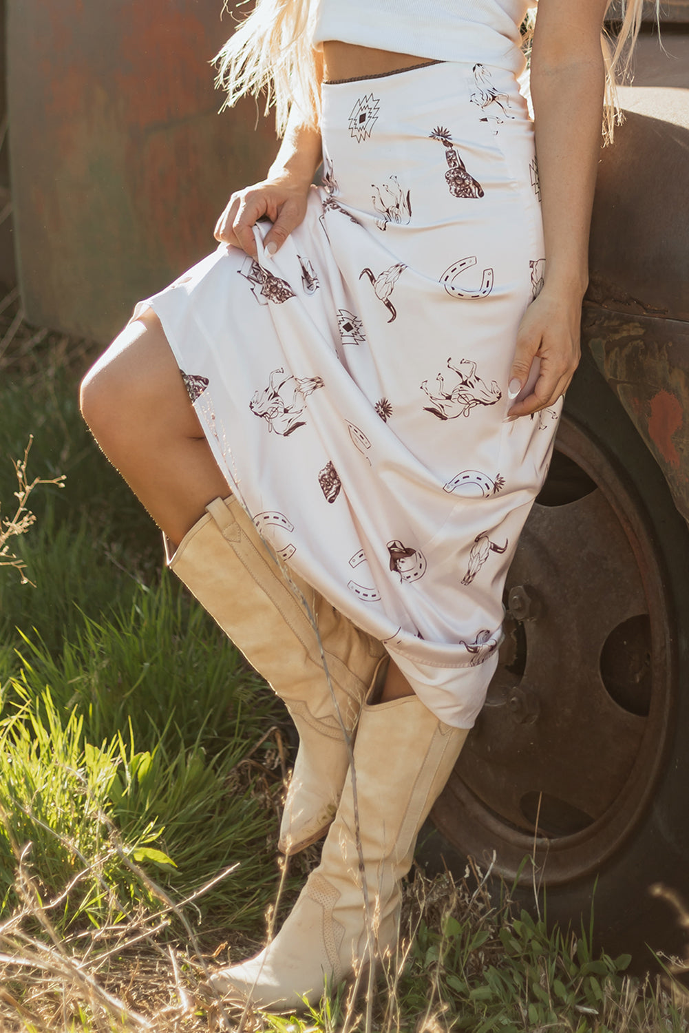 Nazma Print Satin Long Skirt