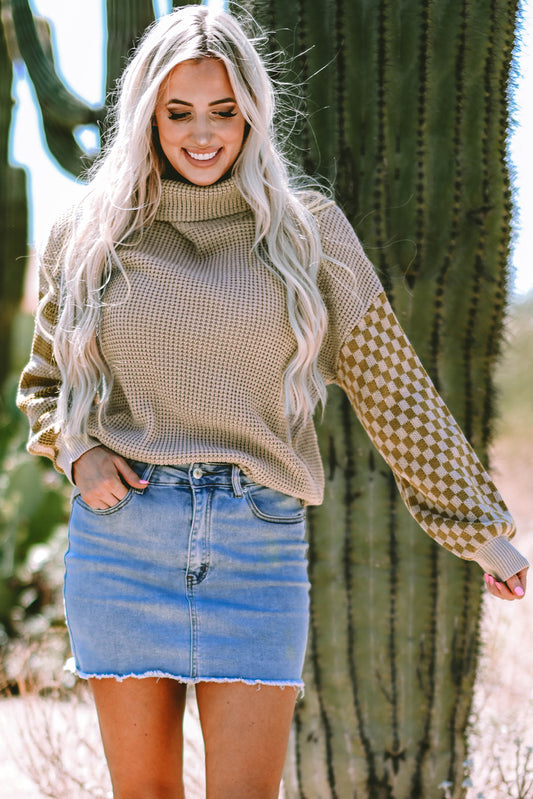 Naylah Striped Patchwork Knit Turtleneck