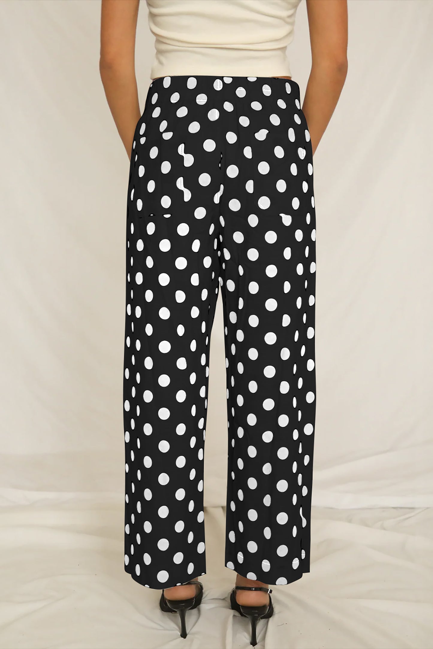 Iman Patch Pocket Polka Dot Straight Pants