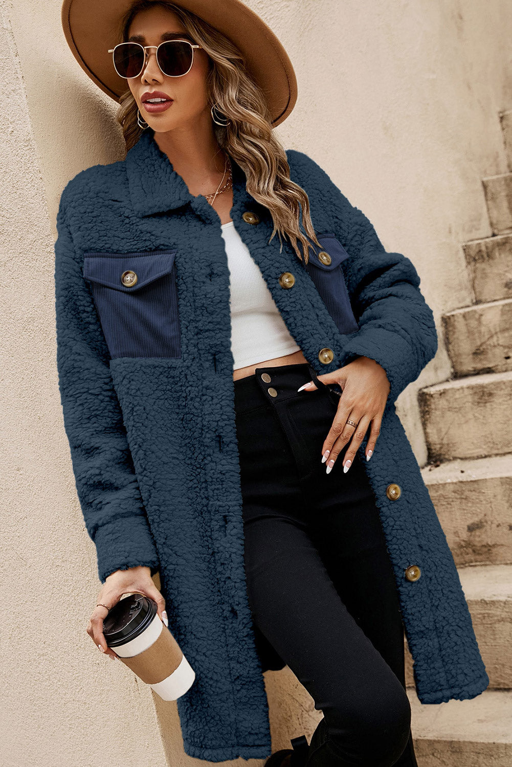 Zainab Flap Pocket Single Breasted Teddy Coat