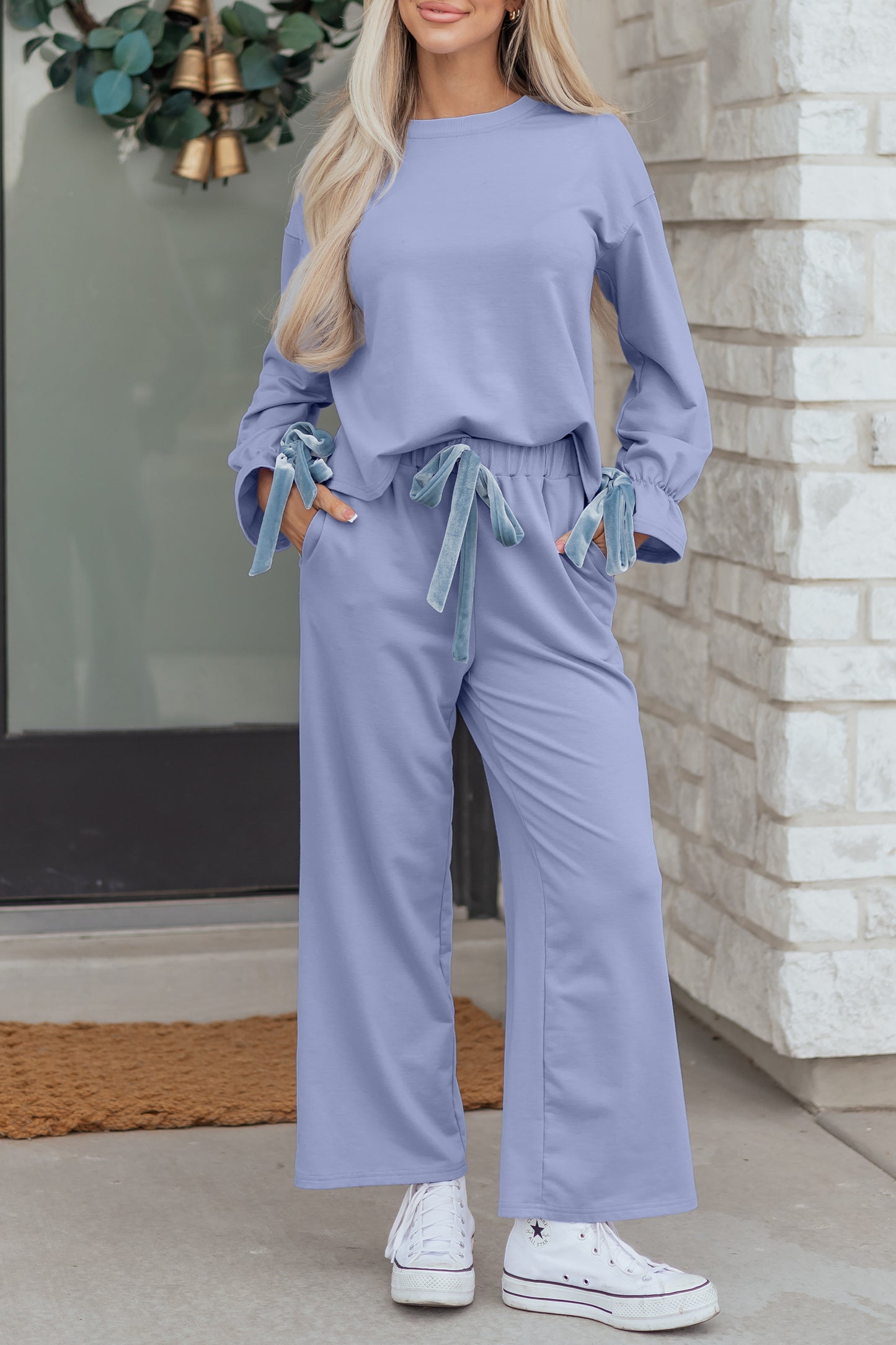 Beau Drawstring Velvet Bow Lounge Set