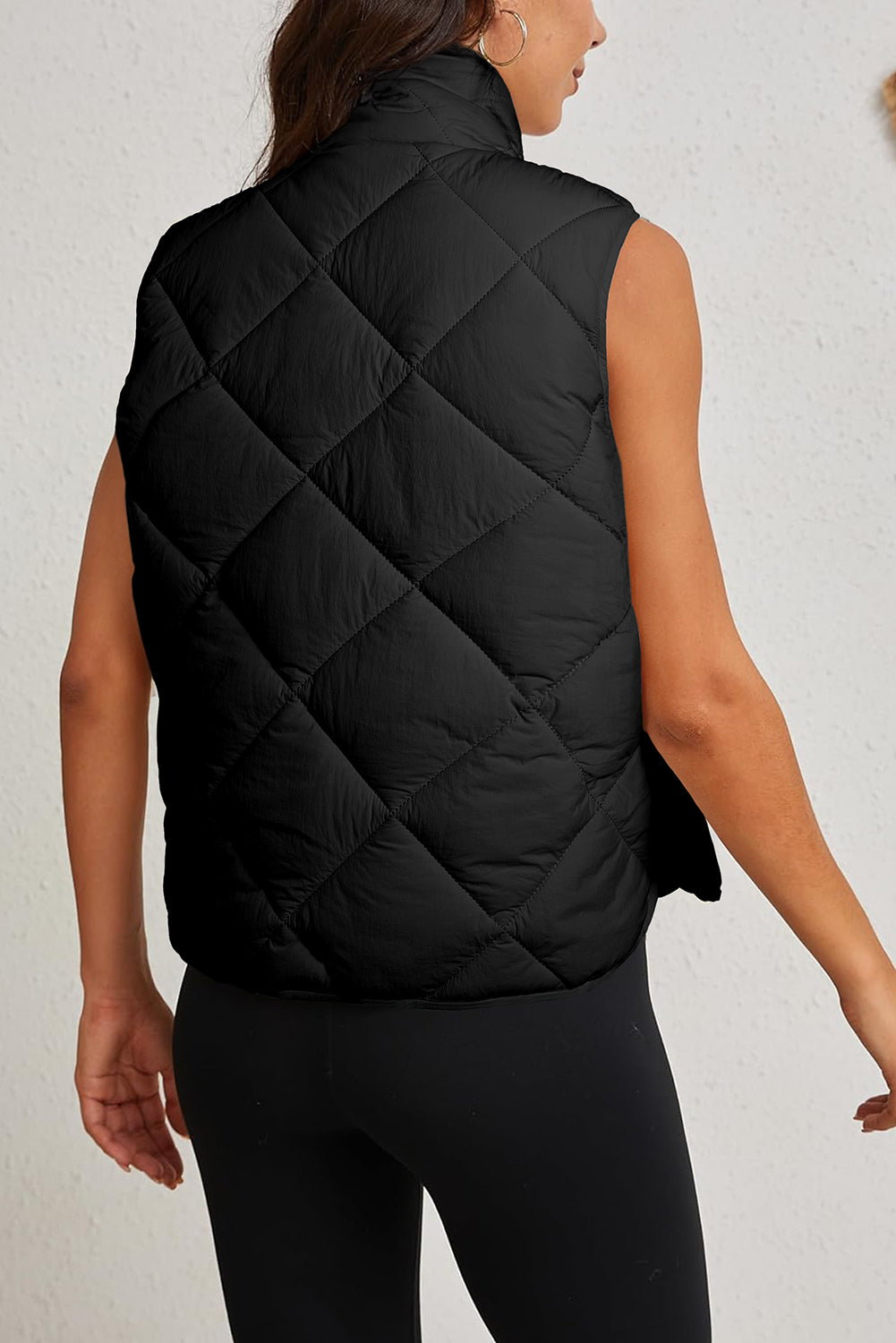 Zarina Quilted High Neck Button Up Vest Coat