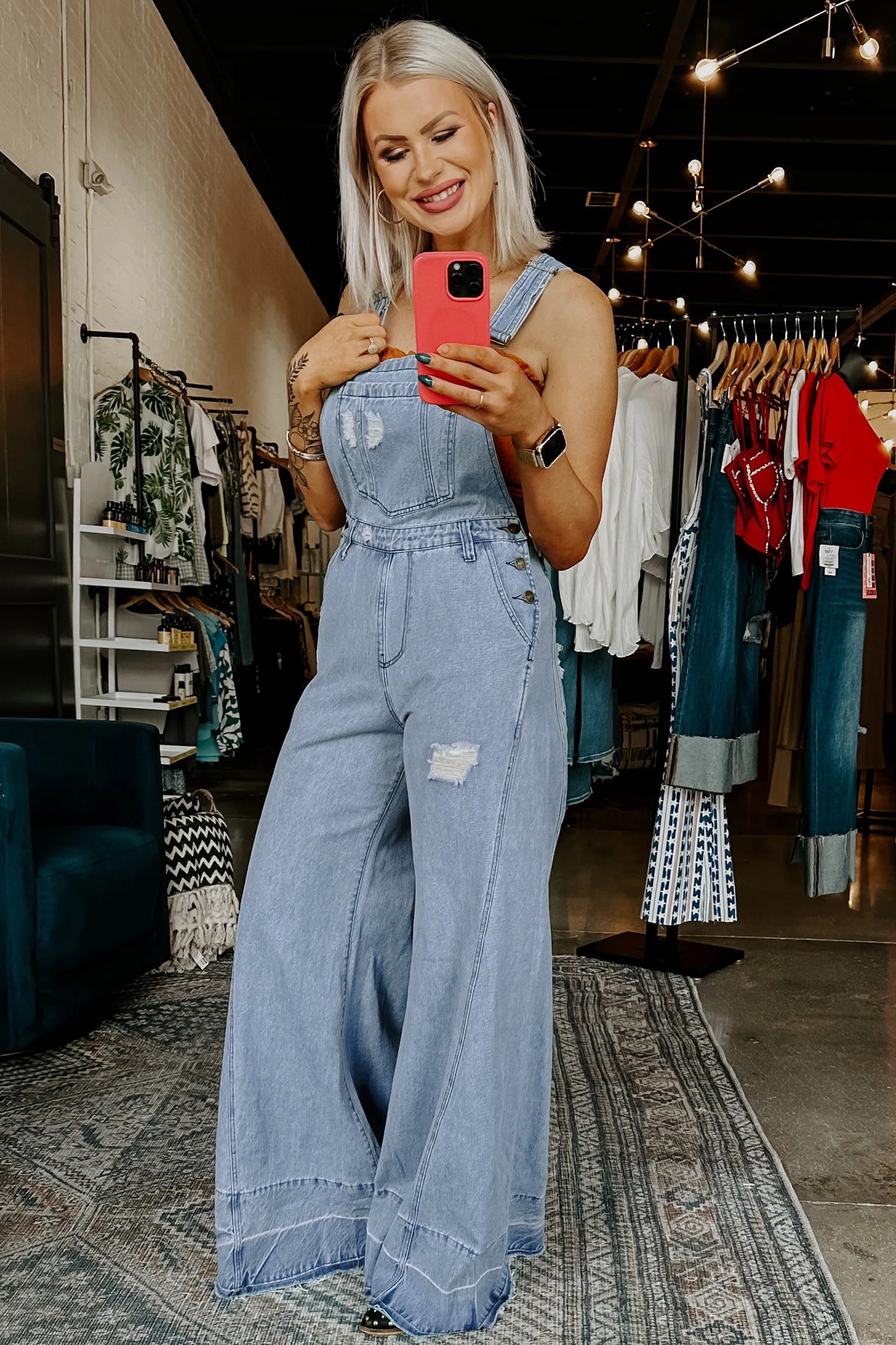 Zaynah Mist Blue Denim Overall Jumpsuit