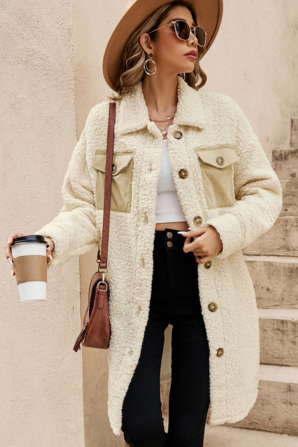 Zainab Flap Pocket Single Breasted Teddy Coat