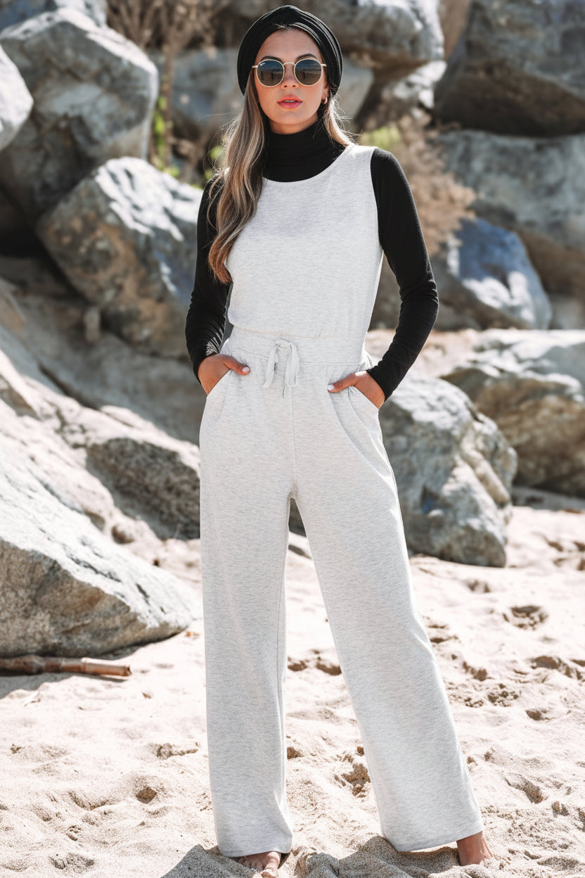 Amina Crew Neck Drawstring Jumpsuit
