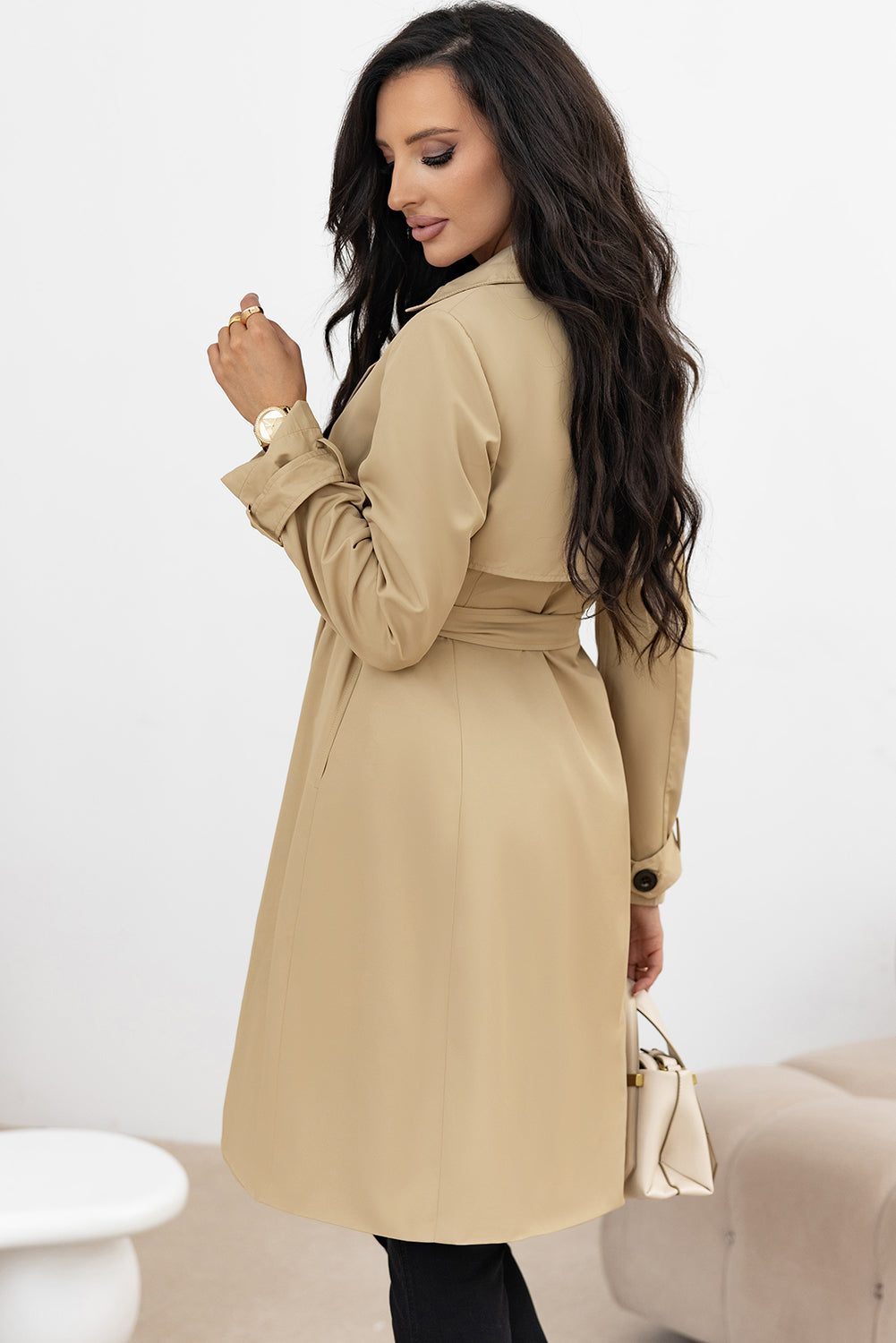 Fathima Lapel Collar Waist Wind Coat