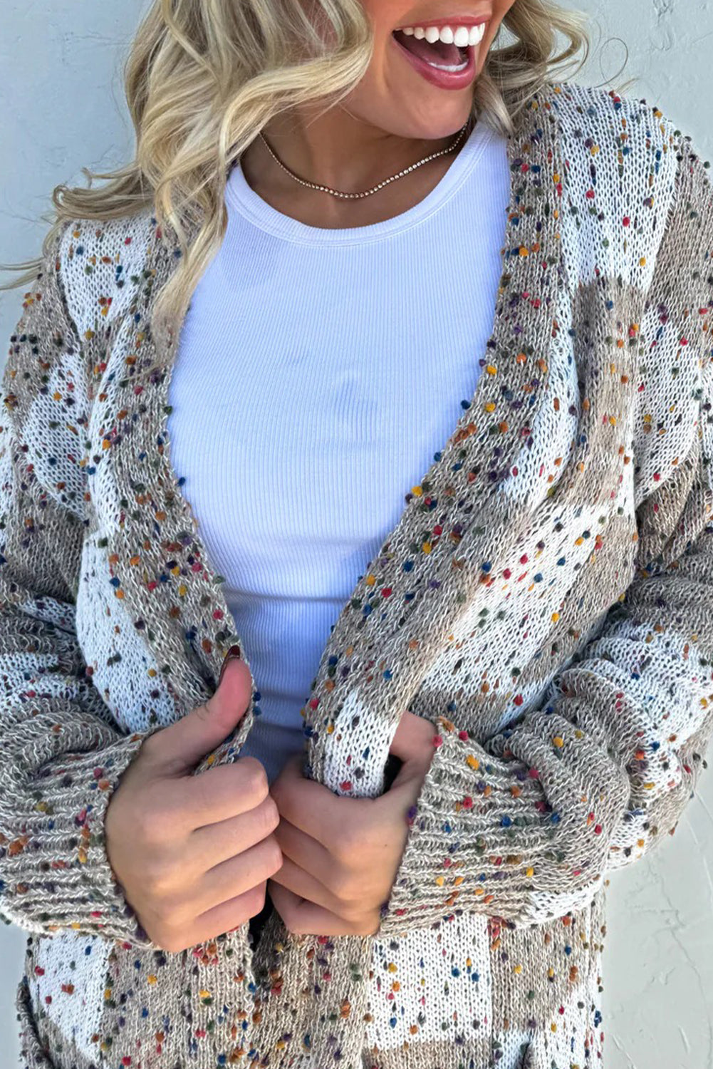Aisha Confetti Checkered Cardigan with Pockets