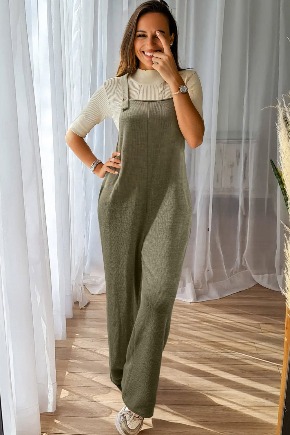 Maymoena Green Knit Overall Jumpsuit