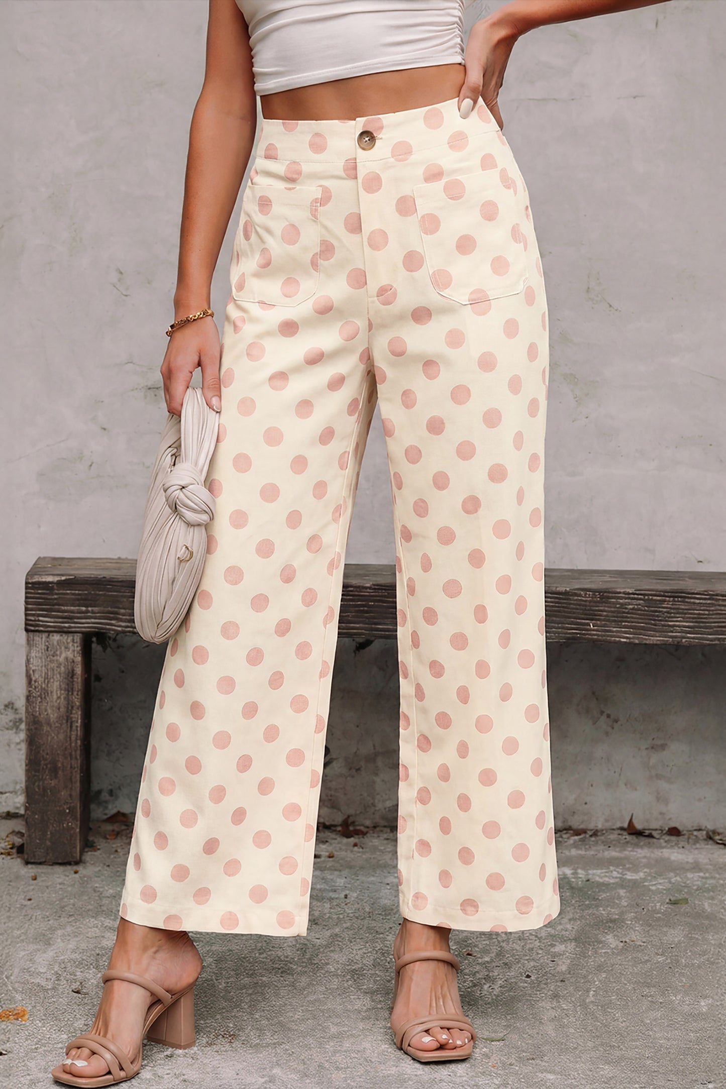 Iman Patch Pocket Polka Dot Straight Pants