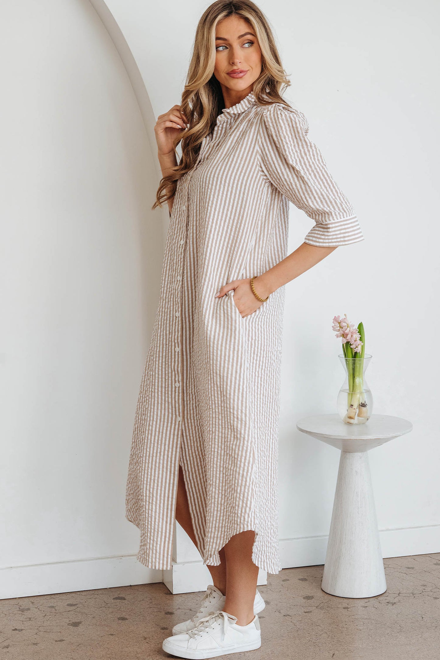 Kheyha Frilled Collar Shirt Maxi Dress