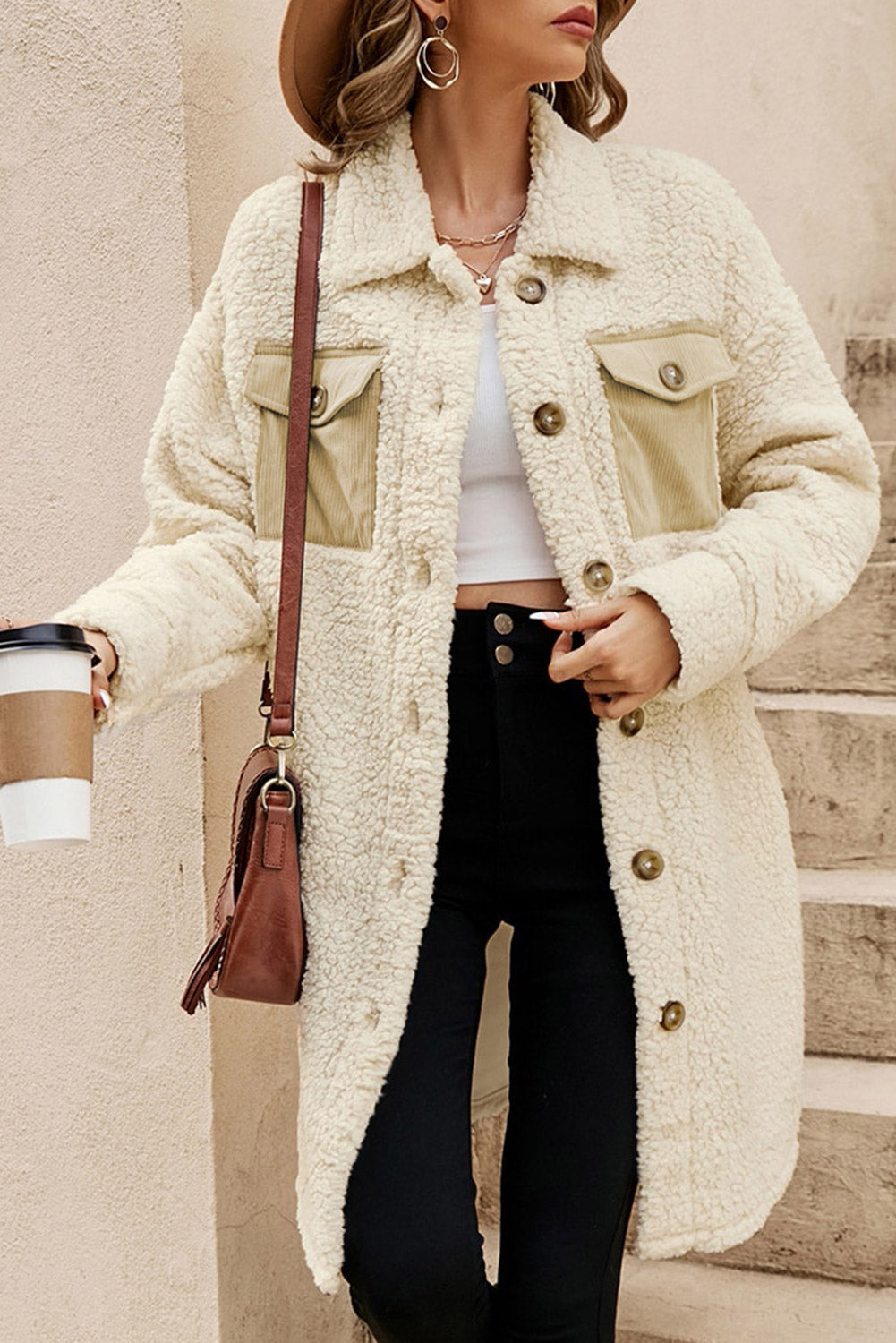 Zainab Flap Pocket Single Breasted Teddy Coat