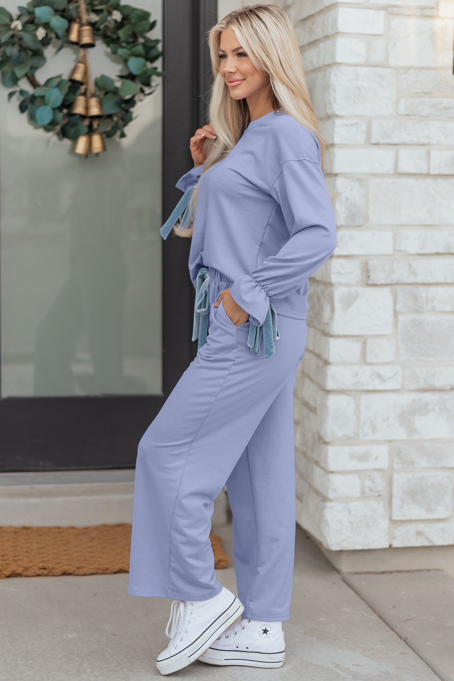 Beau Drawstring Velvet Bow Lounge Set