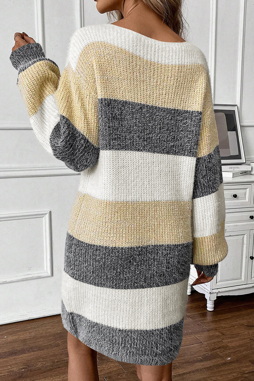 Zurina Colorblock Bubble Sleeve Sweater Dress