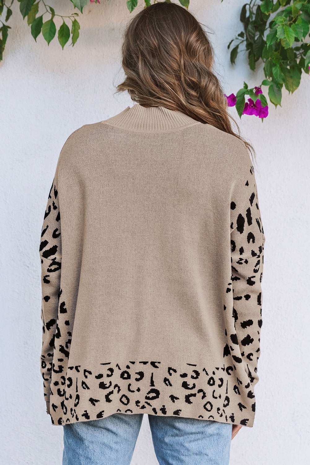 Hana Leopard High Neck Side Slit Oversized Sweater
