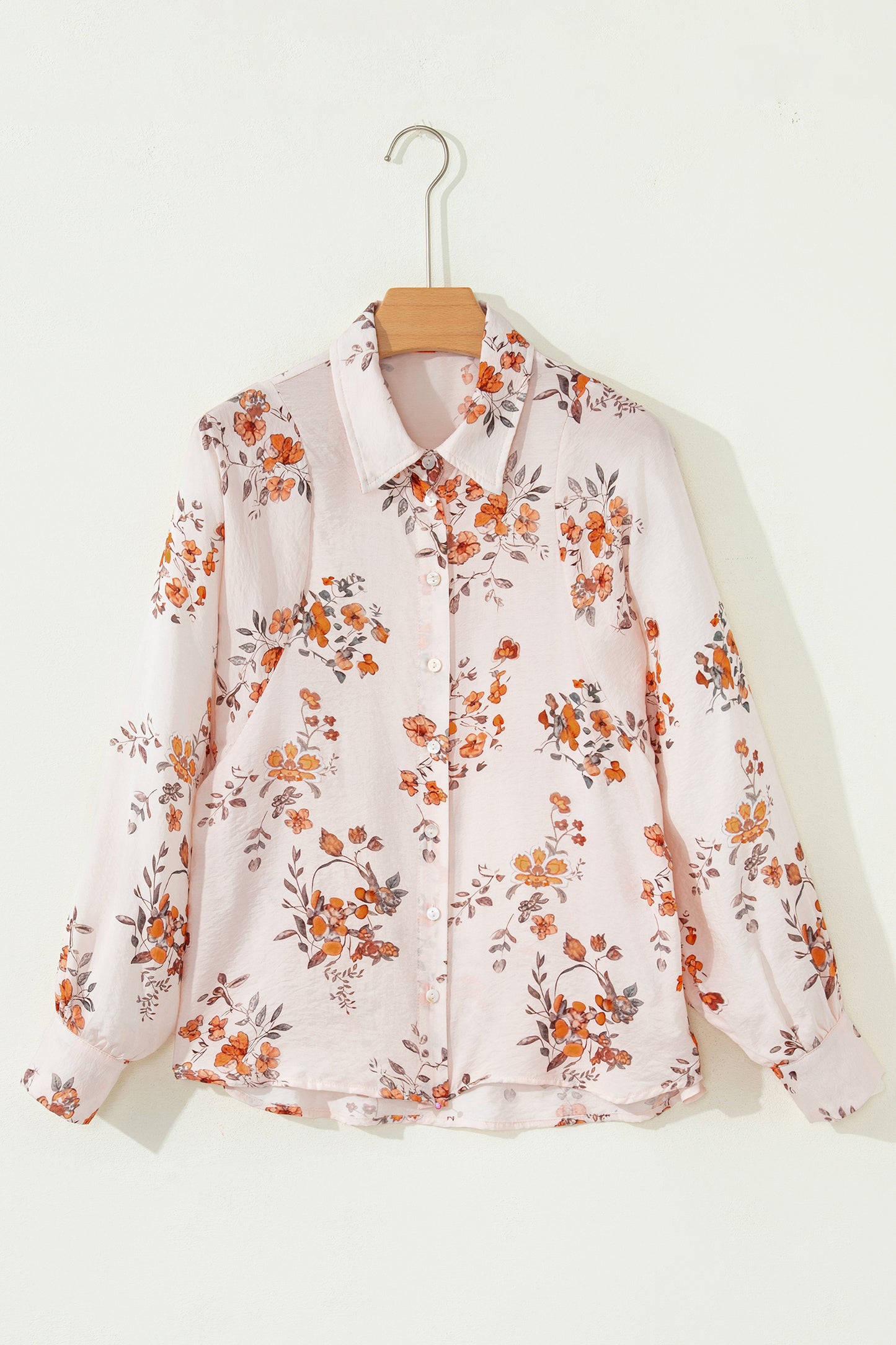 Shameema Floral Printed Silky Button Up Long Sleeve Shirt