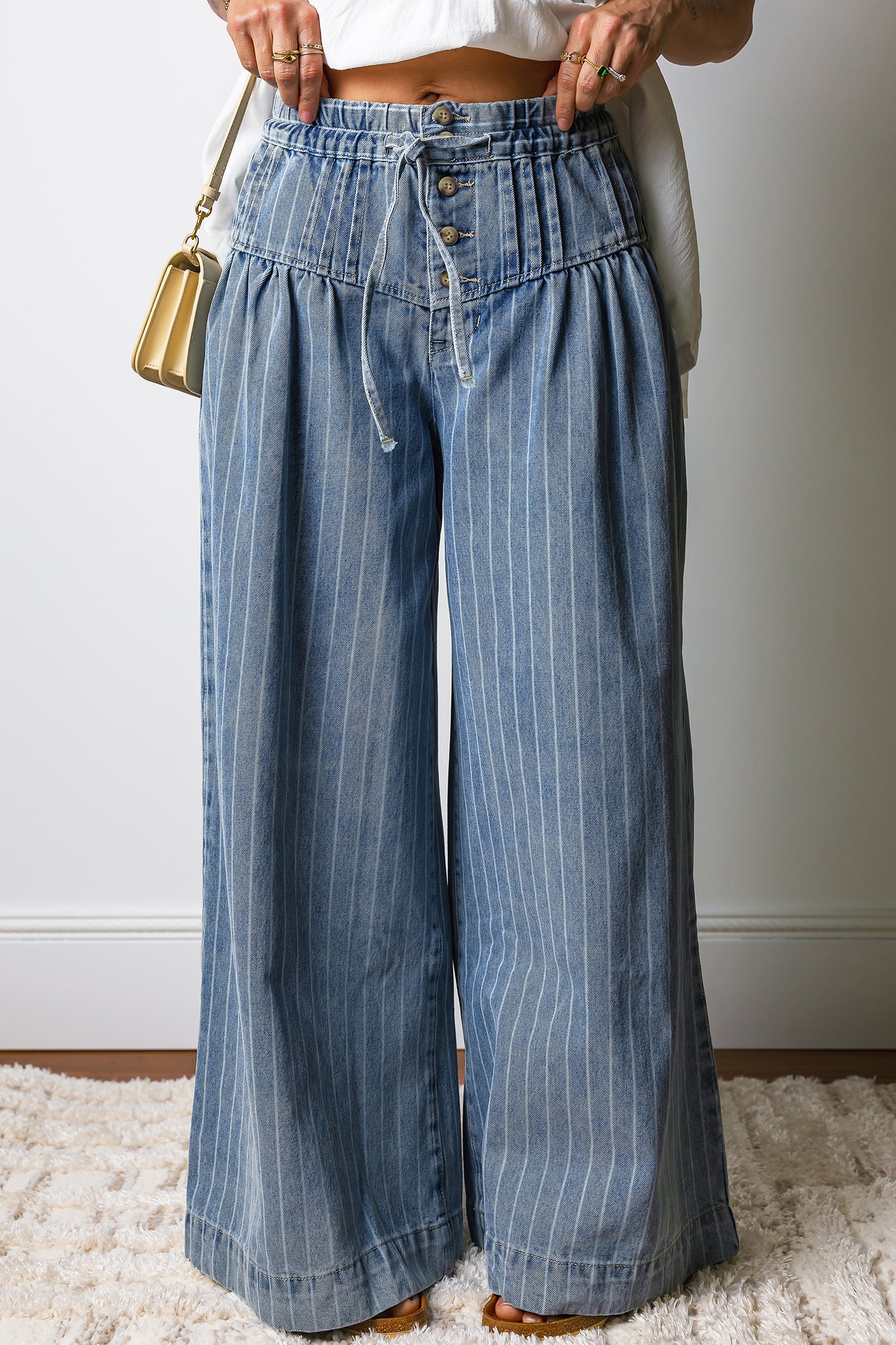 Rahma Flow Stripe Pleated Drawstring Jeans