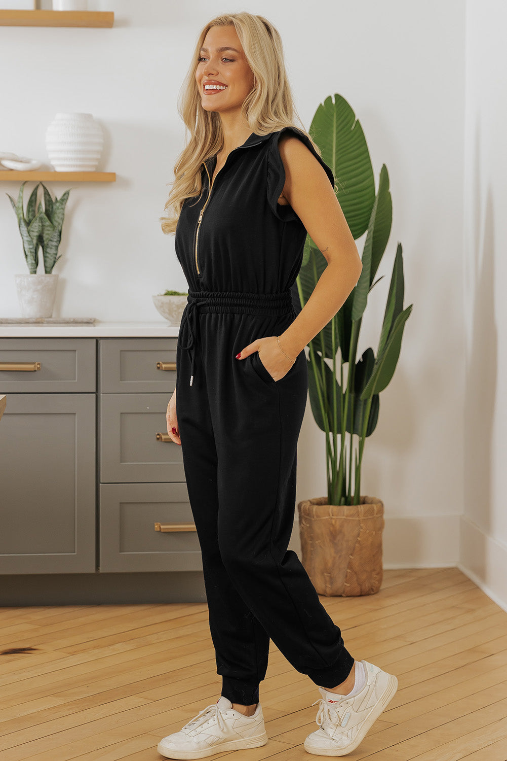 Fowzia Drawstring Elastic Waistband Jumpsuit