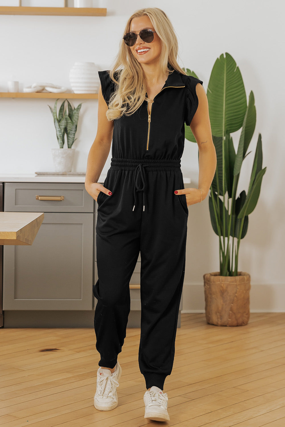 Fowzia Drawstring Elastic Waistband Jumpsuit