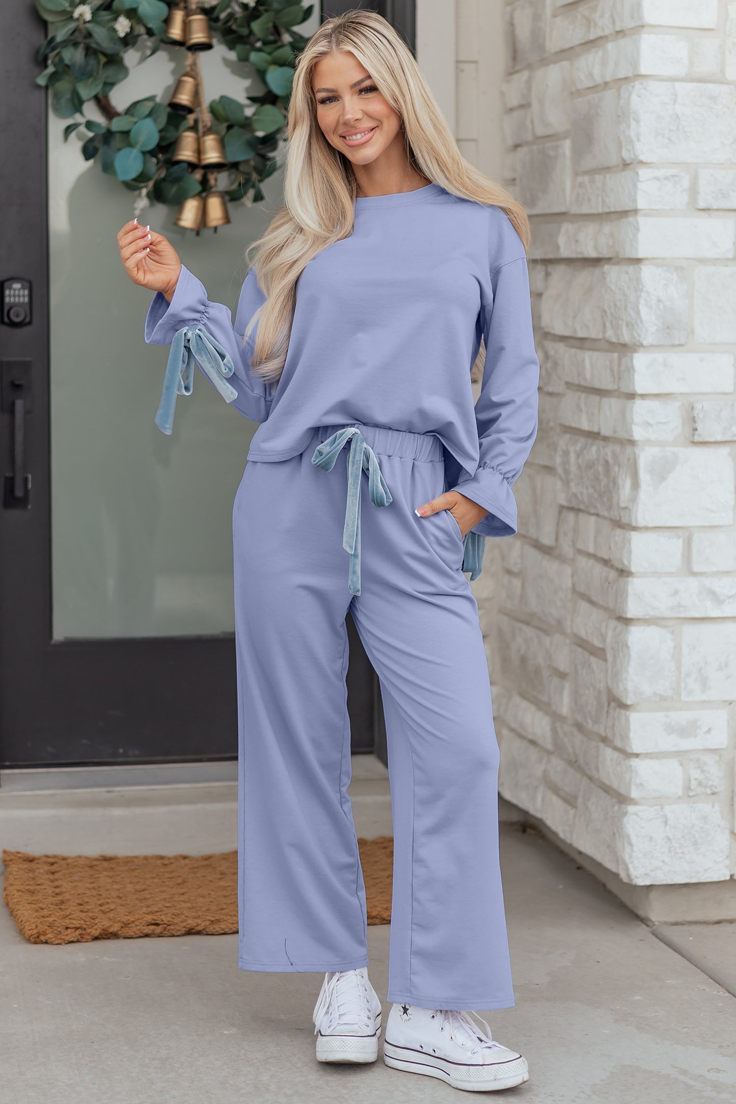 Beau Drawstring Velvet Bow Lounge Set