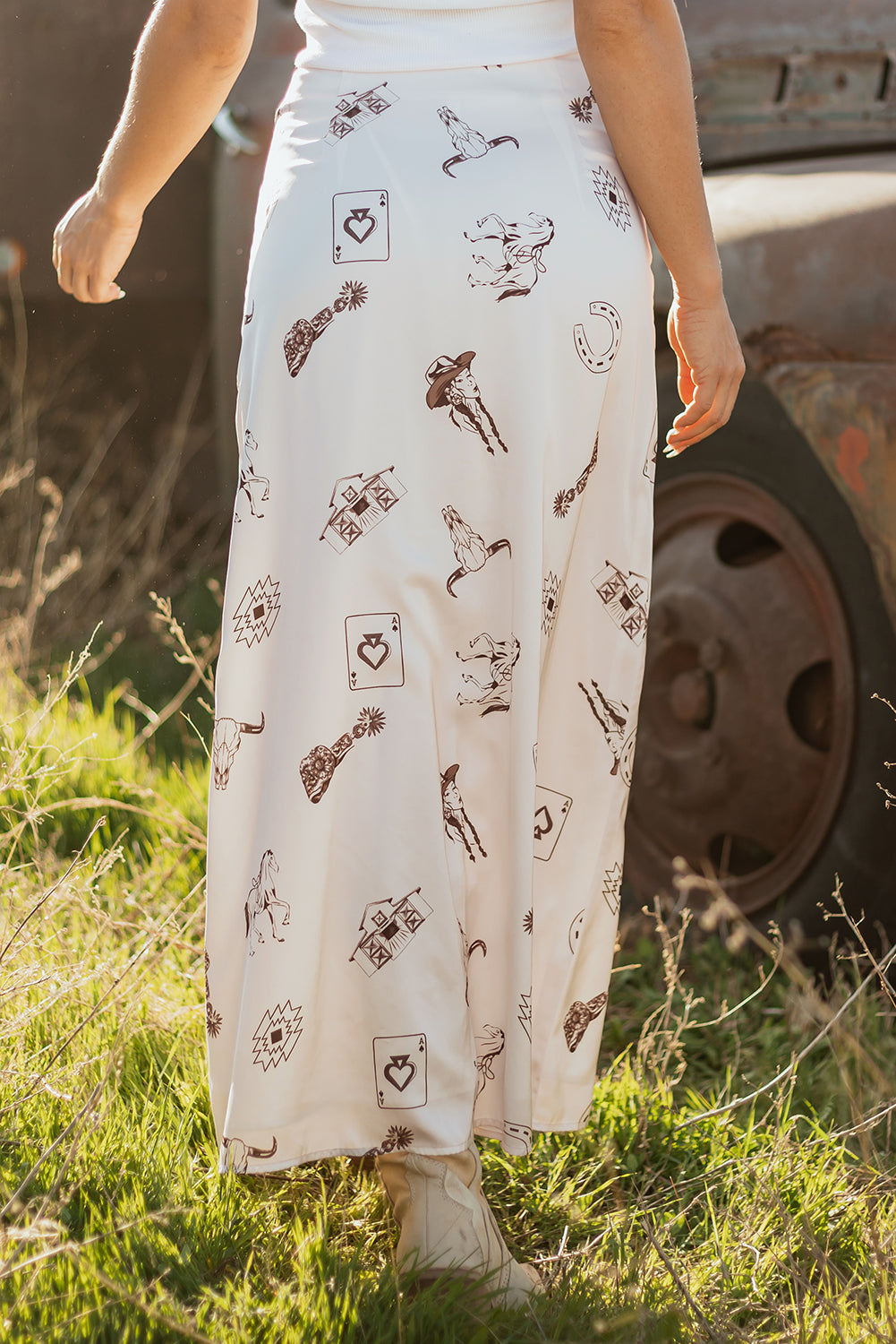 Nazma Print Satin Long Skirt
