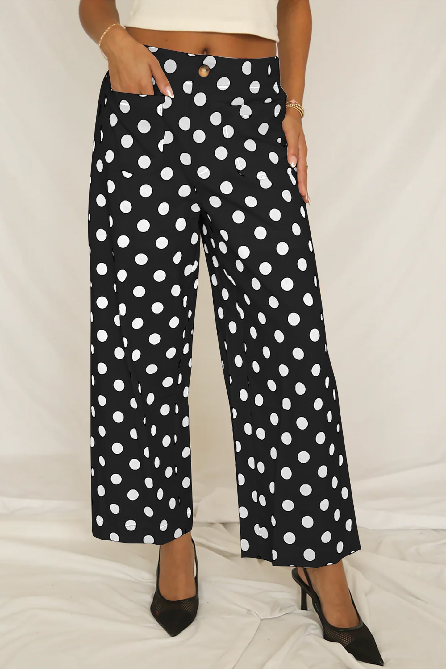 Iman Patch Pocket Polka Dot Straight Pants