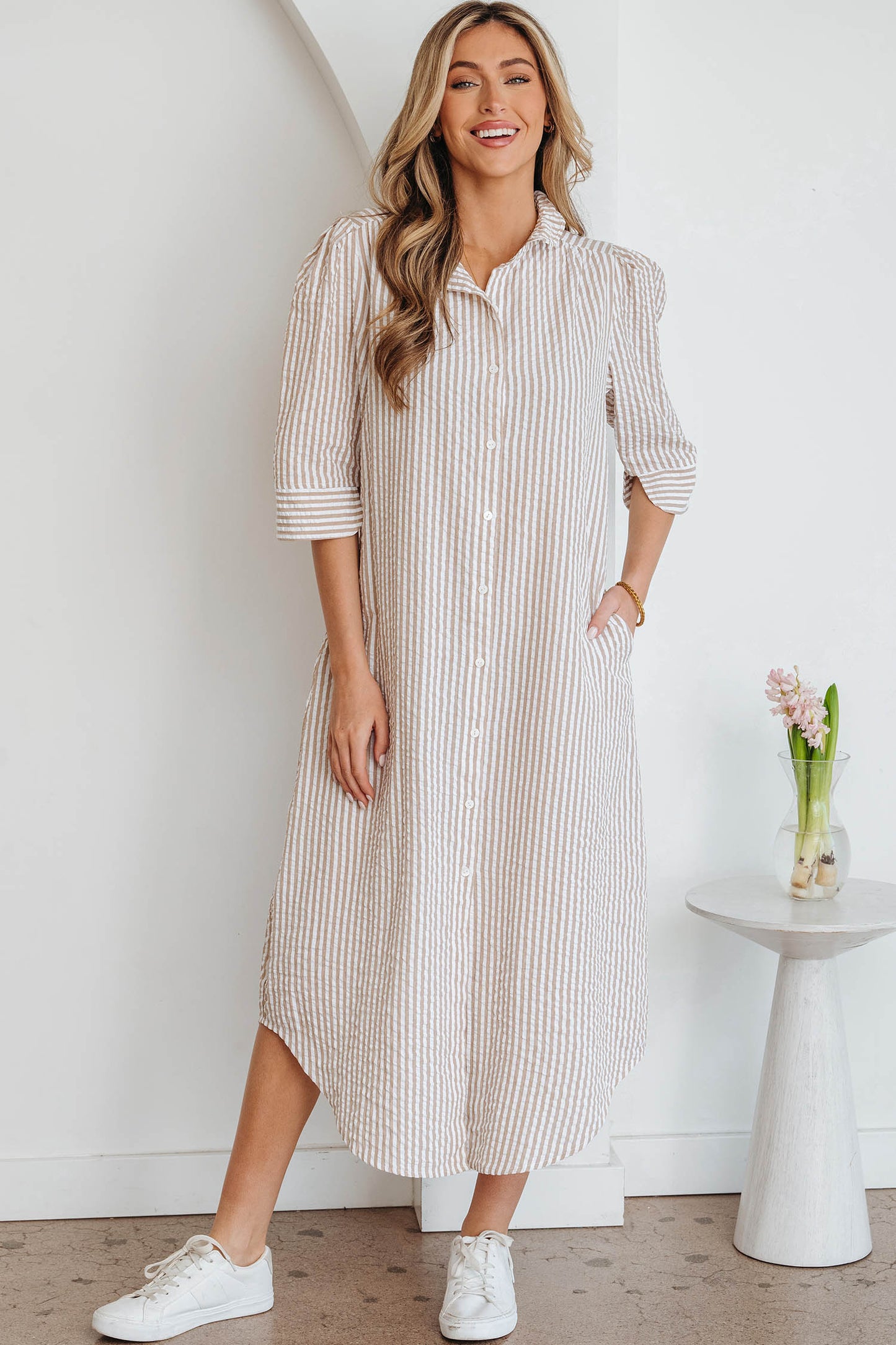 Kheyha Frilled Collar Shirt Maxi Dress