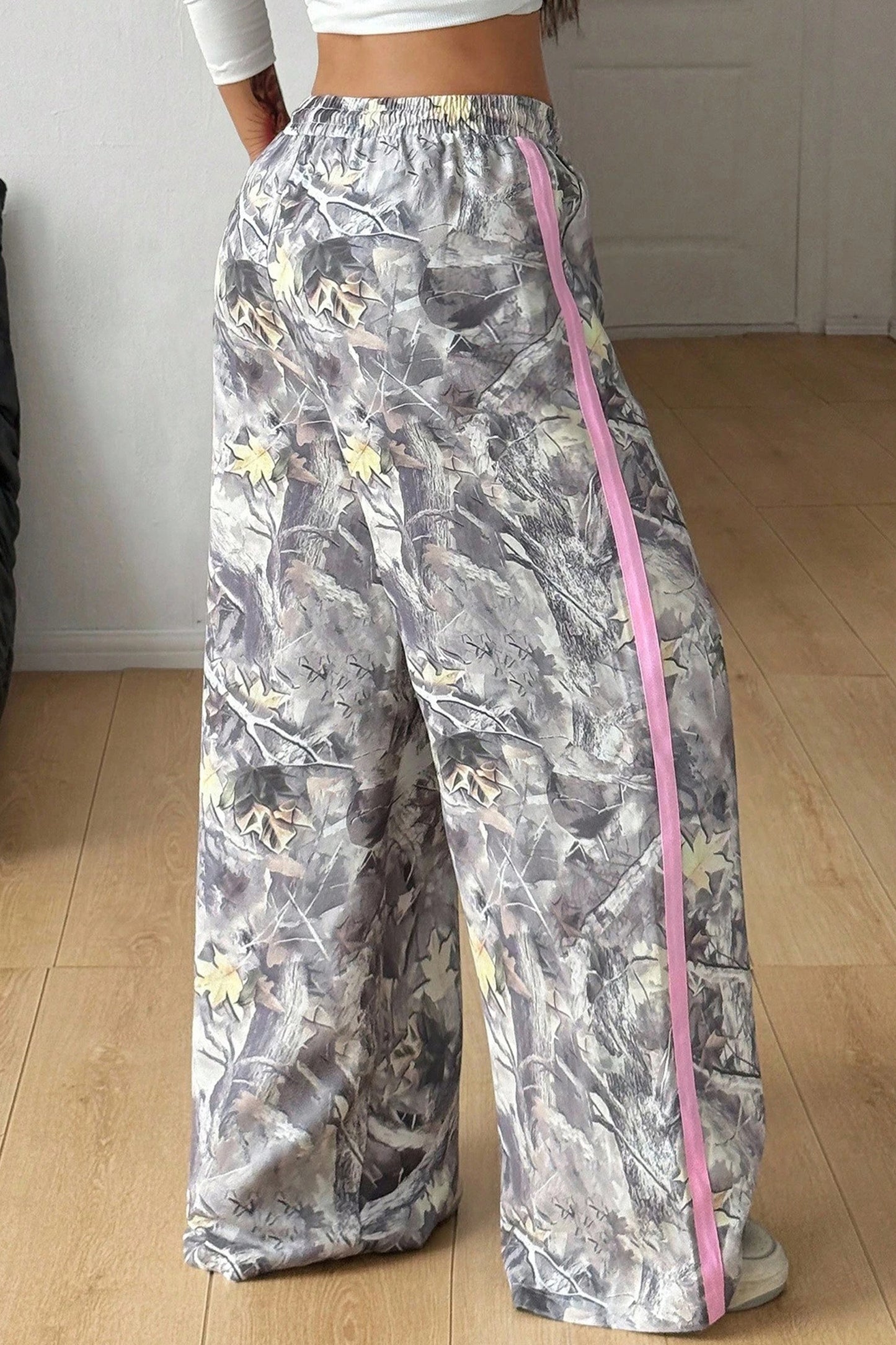 Street Woodland Detail Drawstring Wide Leg Sweatpants