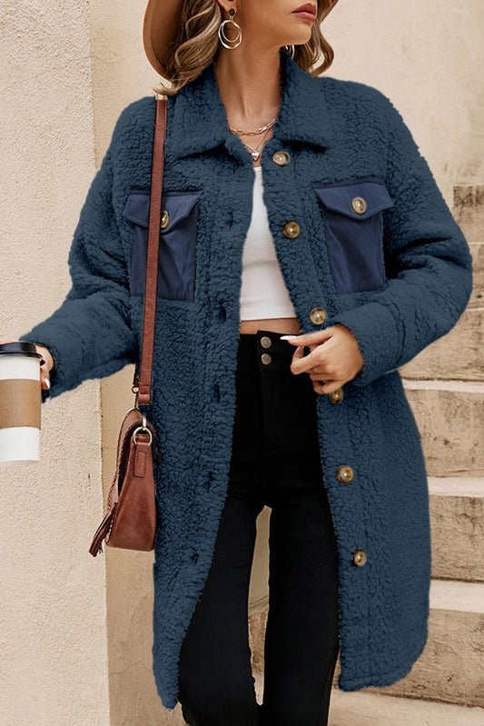 Zainab Flap Pocket Single Breasted Teddy Coat