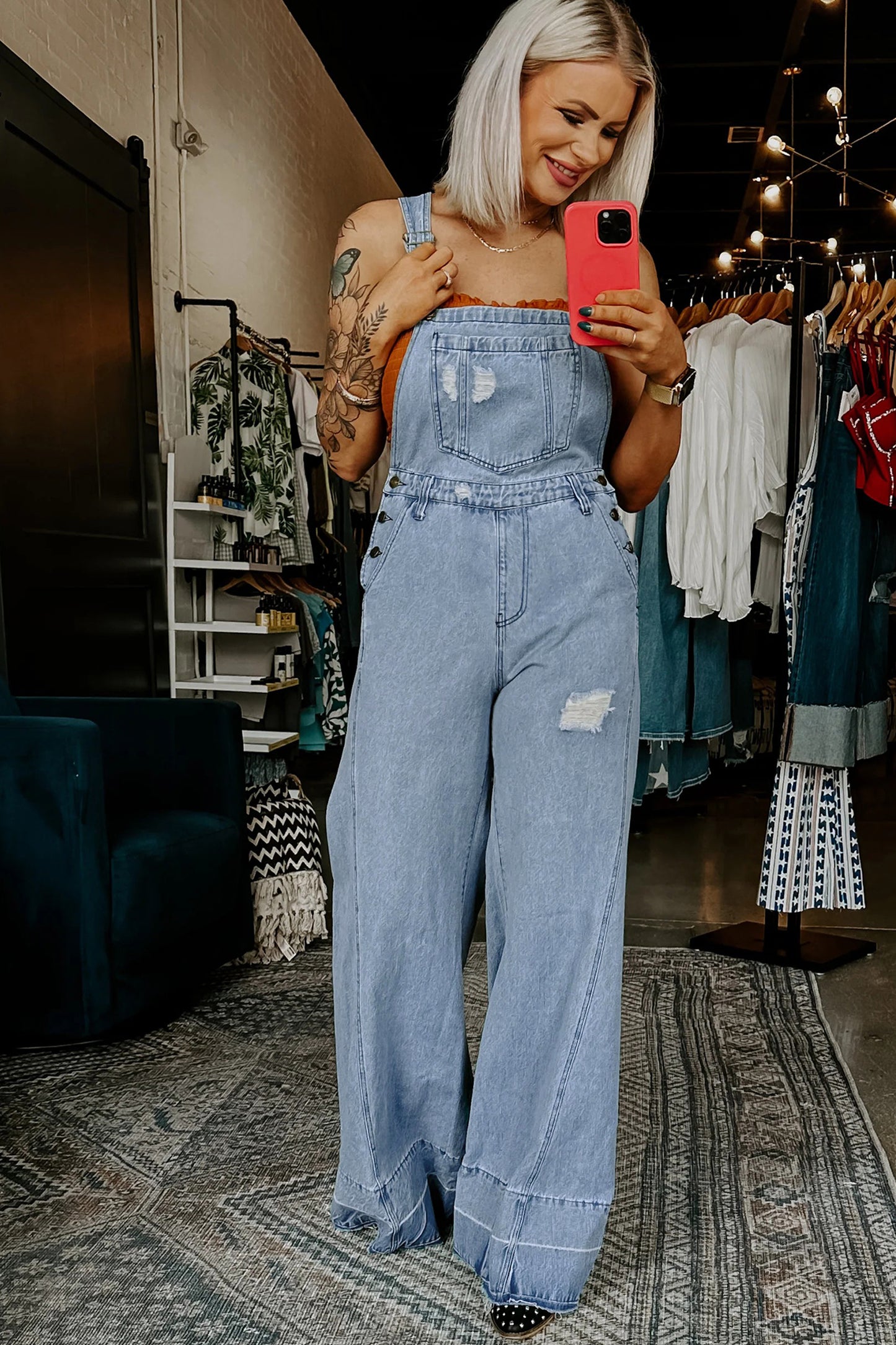 Zaynah Mist Blue Denim Overall Jumpsuit