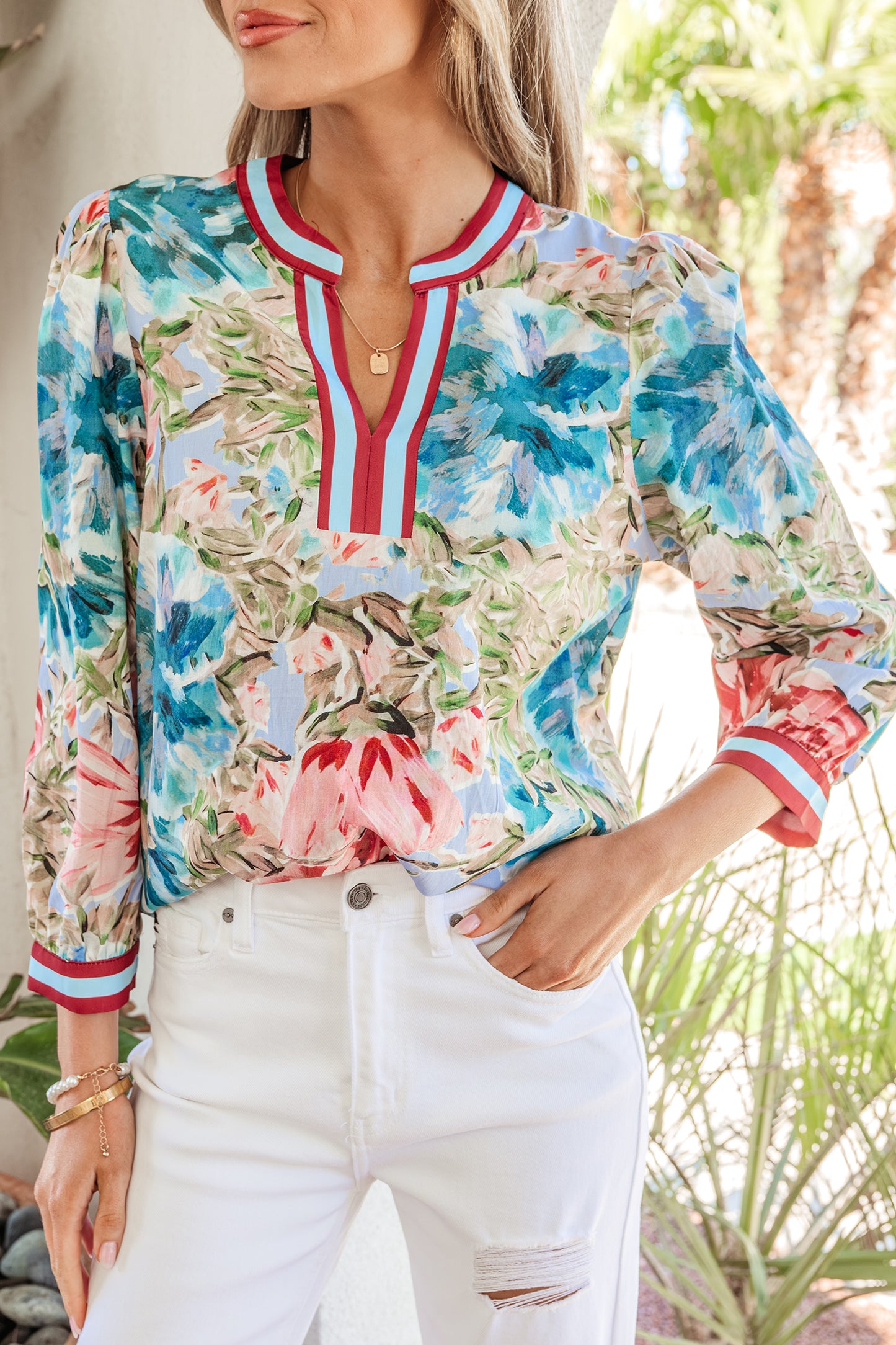 Nazeera Cuffed Bracelet Sleeve Floral Blouse