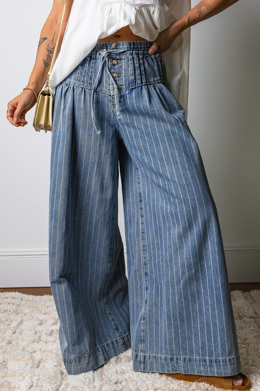 Rahma Flow Stripe Pleated Drawstring Jeans