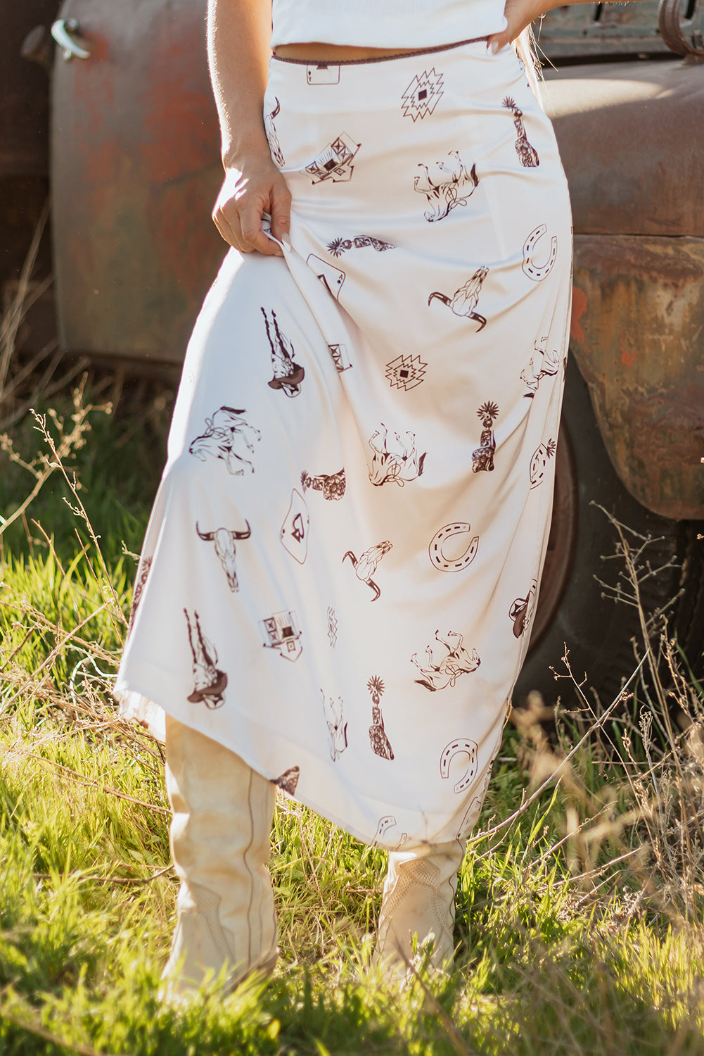 Nazma Print Satin Long Skirt