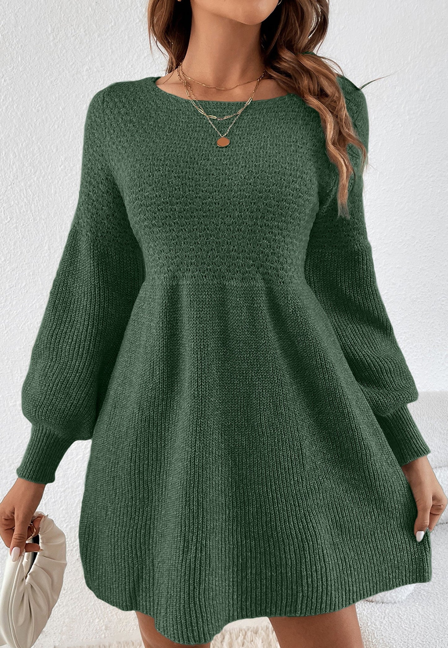 Zaina Lantern Sleeve Empire Waist Short Sweater Dress