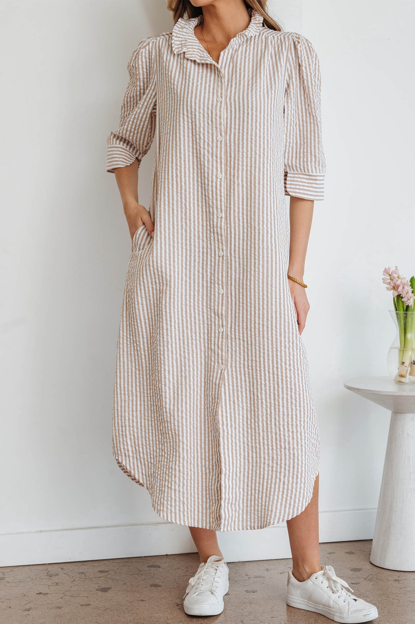 Kheyha Frilled Collar Shirt Maxi Dress