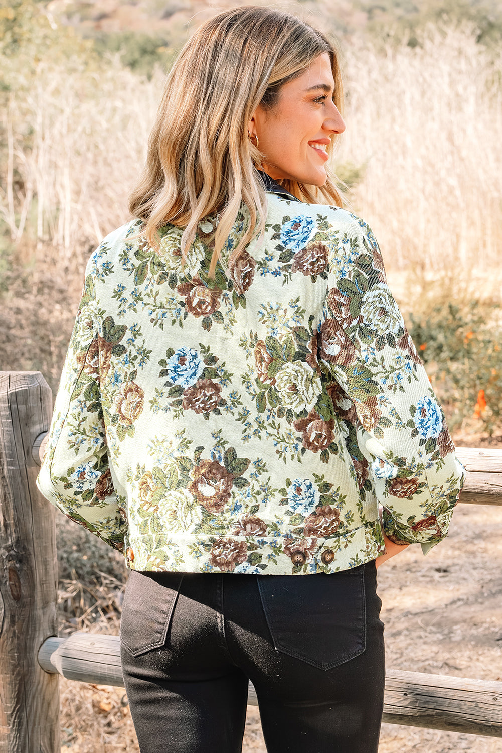 Zhaina Floral Print Zip Up Contrast Collared Jacket