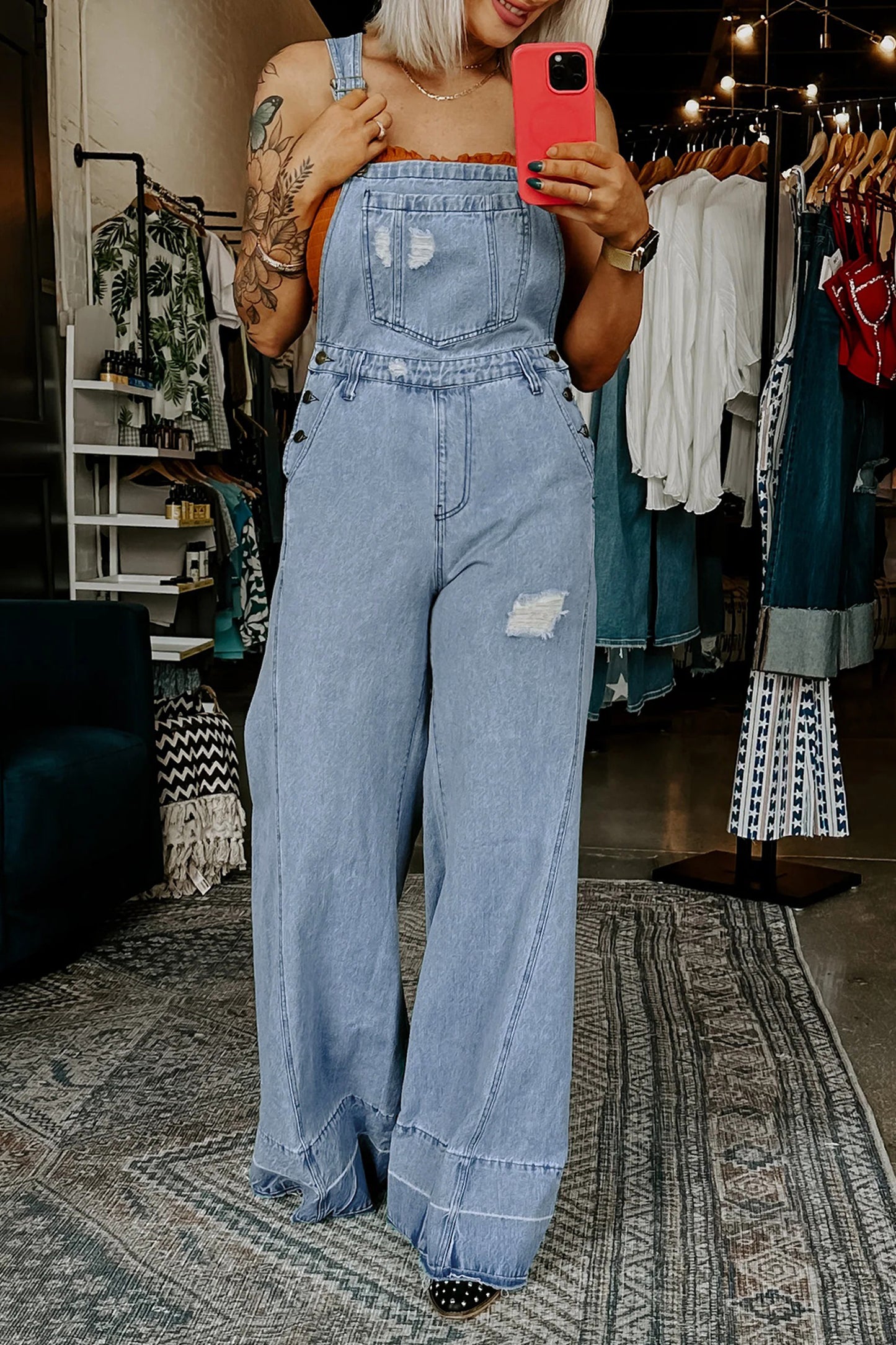 Zaynah Mist Blue Denim Overall Jumpsuit