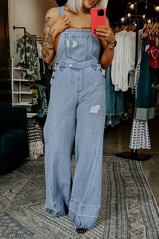 Zaynah Mist Blue Denim Overall Jumpsuit